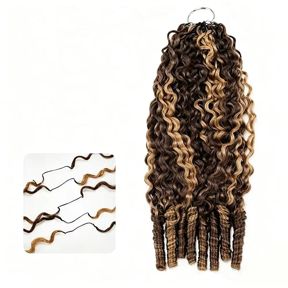 Bling Hair 4/27 Highlight Color Burmese Curly Feather Crochet Human Hair Extensions 50g Pre-Separated Invisible Miracle Knots Feather Crochet Human Hair Extensions For Women