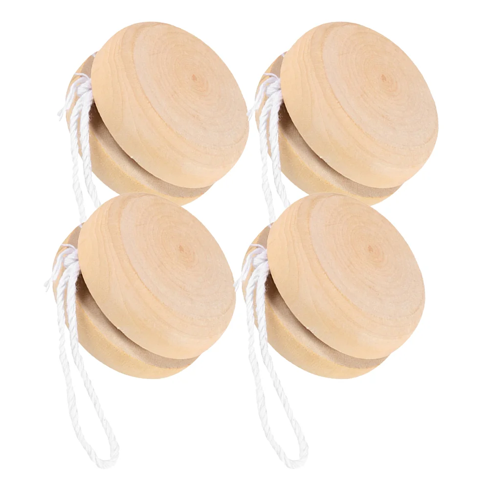 4 Pcs Yo-Yo Small Size Blank Wooden Balls Gift Cartoon Handmade Cognitive Playthings Unfinished Yoyo Toys