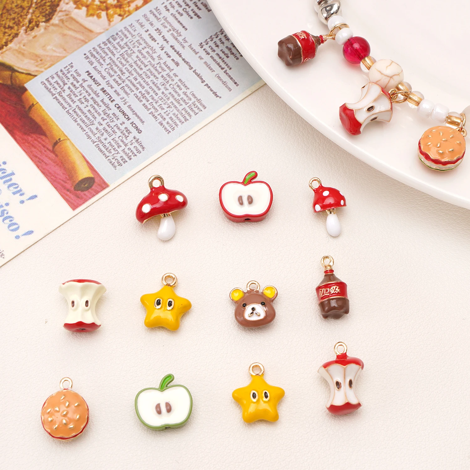 1pc/bag Alloy Charms Creative Shape Apple Core/Bear Head/Pentagram Charms Pendants For DIY Making Necklace Bracelet Accessories