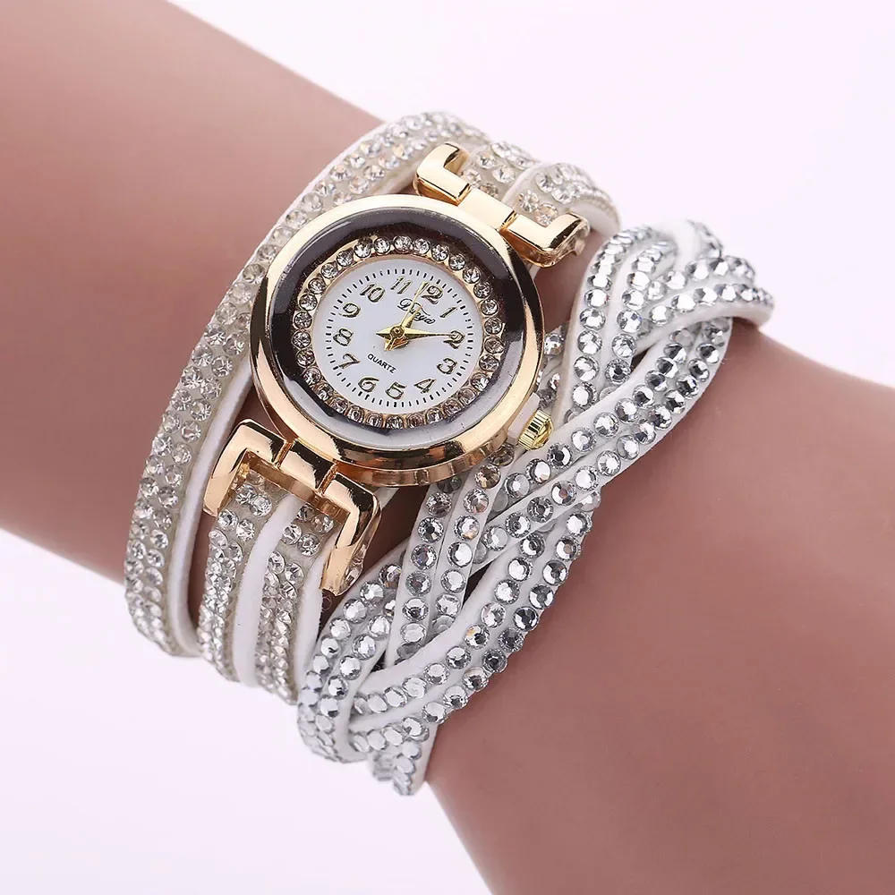 Fashion Casual Gold Quartz Women Rhinestone Watch Braided Leather Bracelet Watch Gift Ladies Wristwatch Relogio Feminino Gift