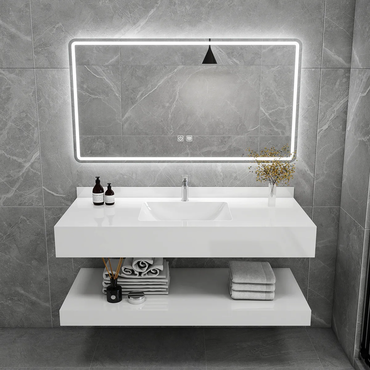 Double-layer Upper And Lower Smart Rock Slab Bathroom Cabinet Combination Integrated Ceramic Basin Cabinet Hand Wash Face Toilet