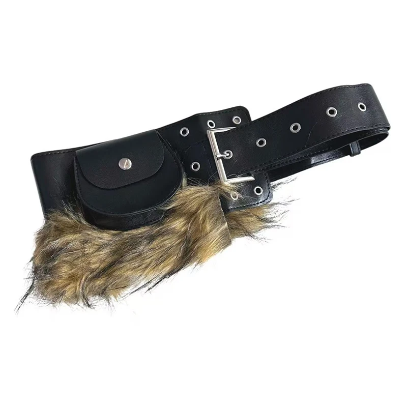2025 new Waist Bag Fashion Design Women Belt Lipstick Bag Street hip-hop Belt Faux Fur Splicing Belt Y2K for Club Party Mini Bag - view 5
