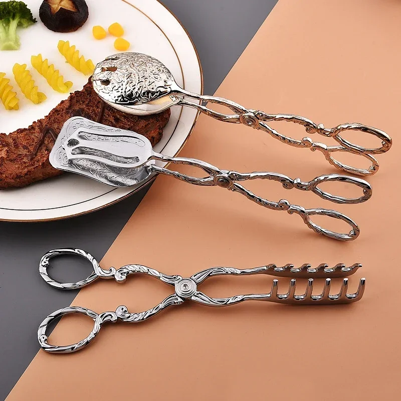 Vintage style Fruit Salad Cake Clip Buffet Food Tong Gold-plated Snack Cake Clip Salad Pastry Clamp Baking Barbecue Tool