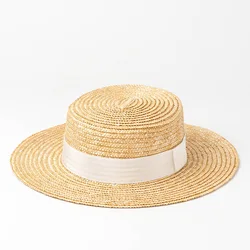 Women Straw Hat White Ribbon Bowknot Boater Hat Summer Fedoras Beach Sun Hat Ladies Wedding Church Party Hat Kuntucky Derby