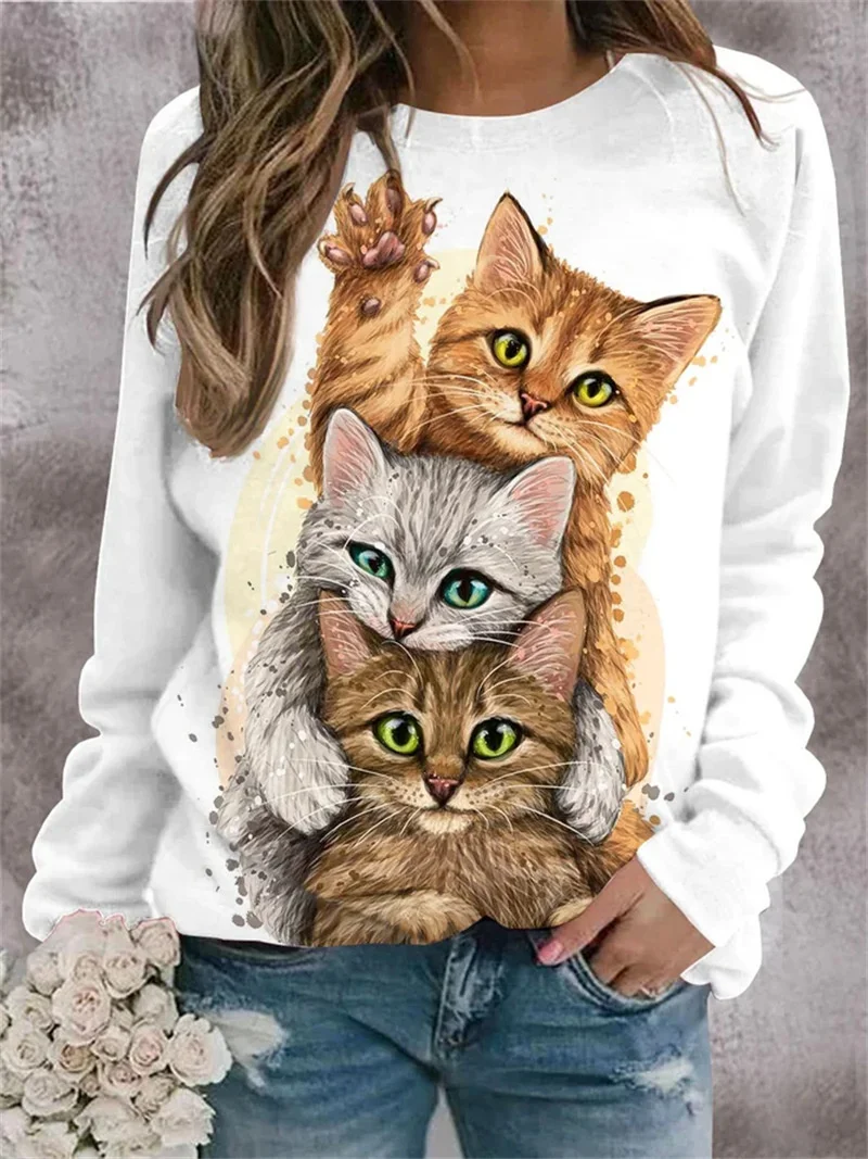 3D Cute Animal Cartoon Print Sweatshirt Women Loose Casual Long Sleeve O Neck Hoodie Young Girl 2023 Autumn Cotton Tops Female