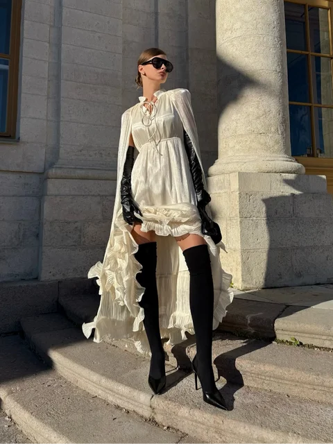 Solid White Ruffle Maxi Dress Women Fashion Lace Pleated Sleeveless Off-shoulder Long Dresses Lady 2026 Summer Holiday Robes New