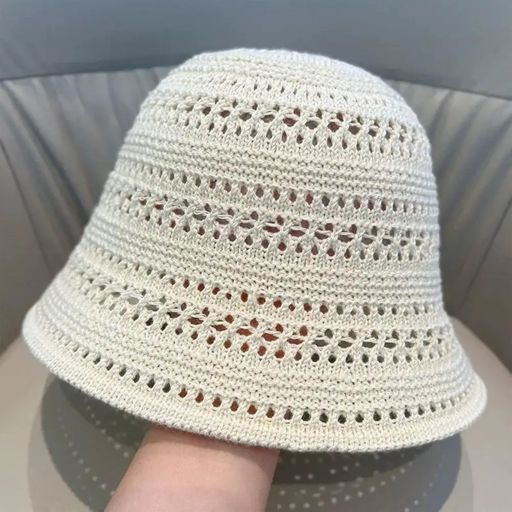 Fisherman Bucket Hat Hollow Woven Sun Hat Hand-crocheted Basin Hat Hollow Design Fisherman Cap Short Brim Uv for Outdoor