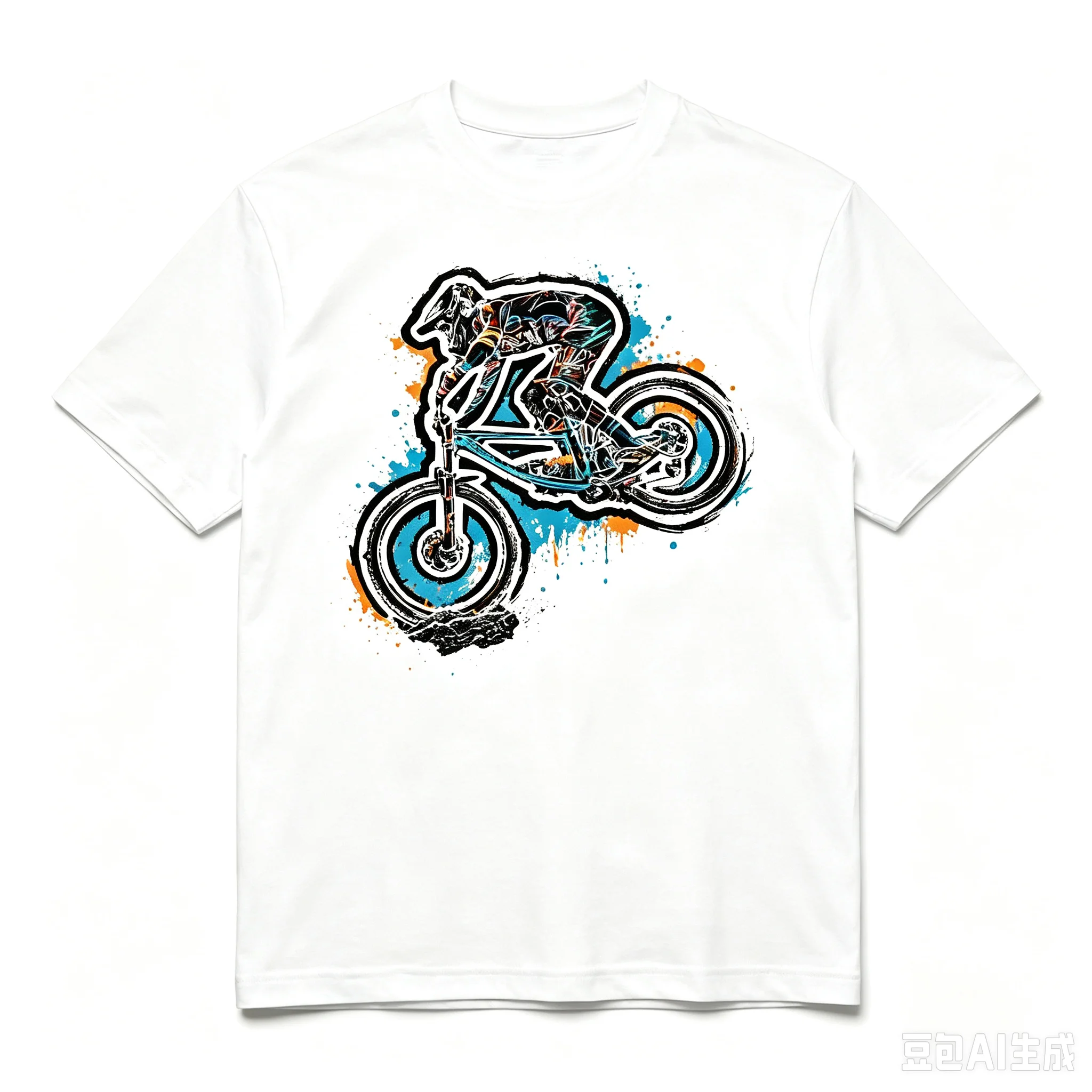Men Mountain Bike Downhill Rider Graphic T-Shirt Graffiti Bicycle Art Crew Neck Short Sleeve Tee