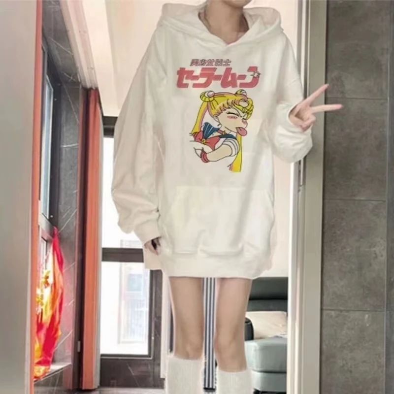

Sailor Moon новый свитер с капюшоном и длинными рукавами, женский свободный топ с героями мультфильмов, мужской и женский свободный свитер с капюшоном