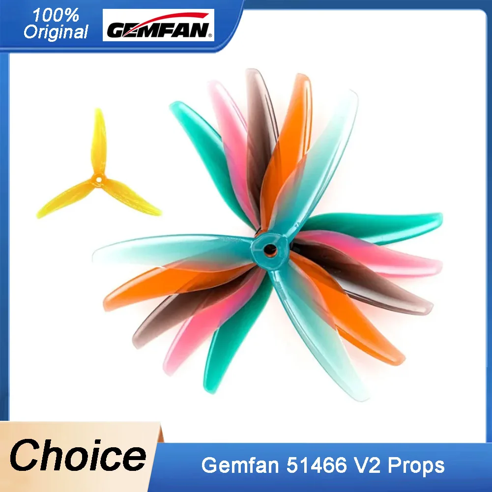 

2 Pairs GEMFAN Hurricane 51466 V2 3-Blade PC Props - 5.1X4.66, CW/CCW for 5inch FPV Racing Multirotors