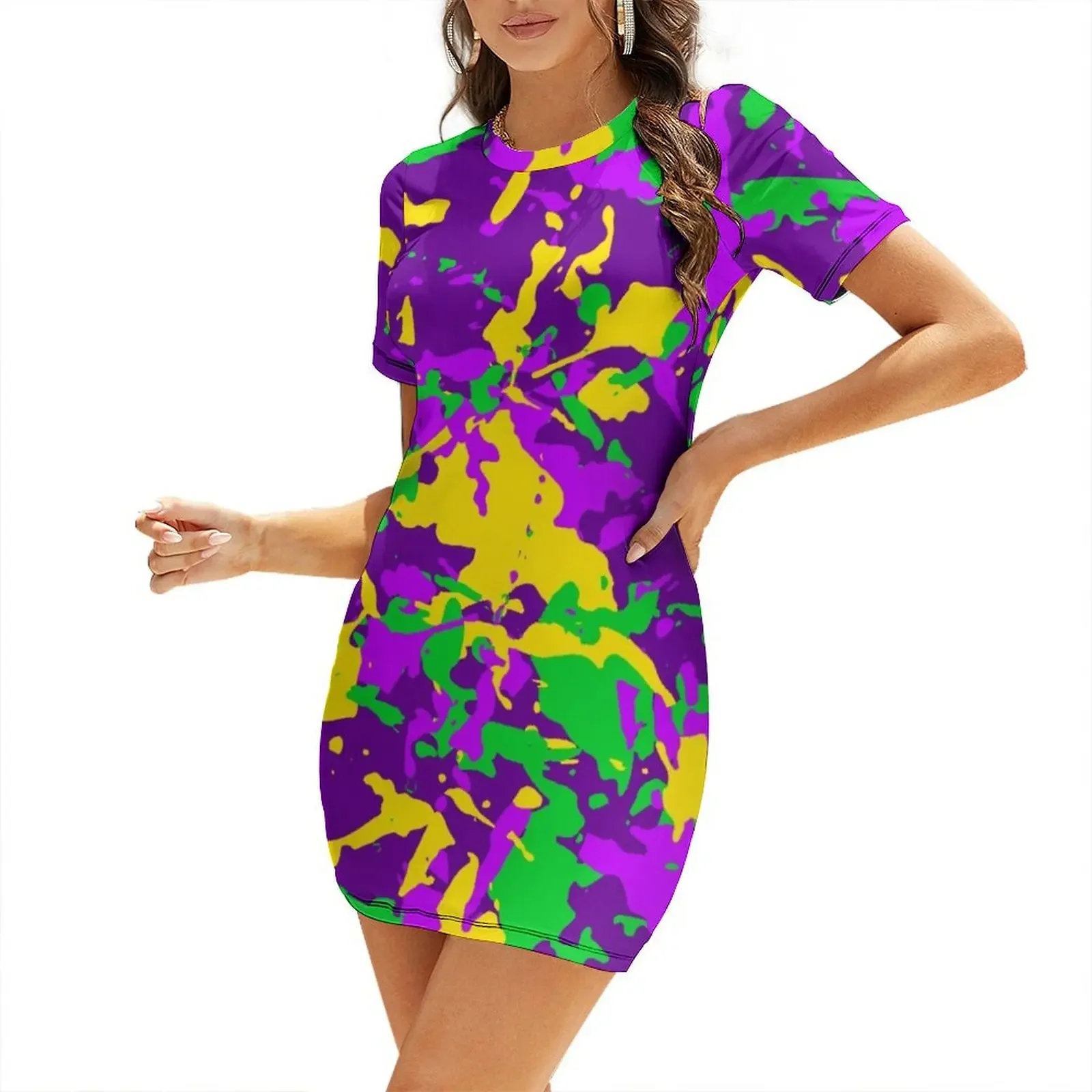 

Mardi Gras Cajun Camo Short-Sleeved Dress prom dresses women evening dress sexy dress