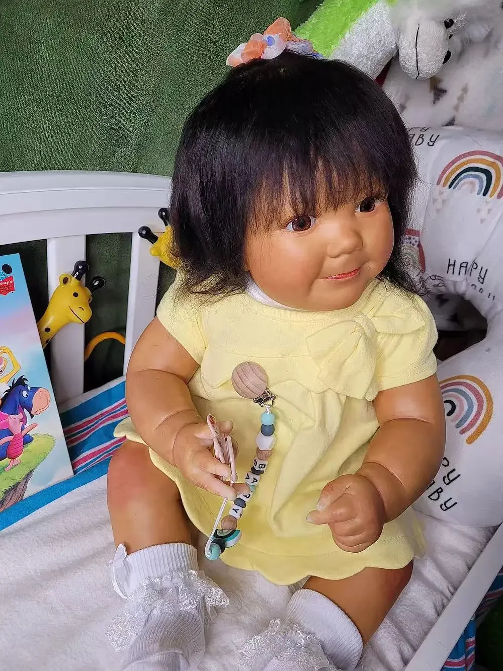 SINO-BB Fornecimento limitado personalizado Boneca bebê reborn de 25 polegadas acordado pele escura já finalizada boneca com vestido diferente