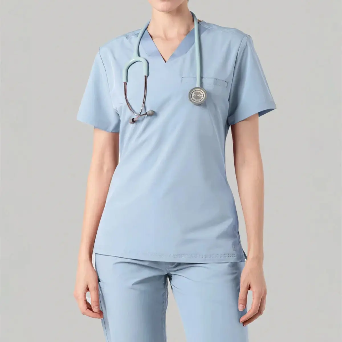 المرأة الخامس الرقبة فرك الأعلى 2025 قصيرة الأكمام ممرضة مستشفى الزي الإناث سبا صالون تجميل ملابس العمل جيب البلوز القمم