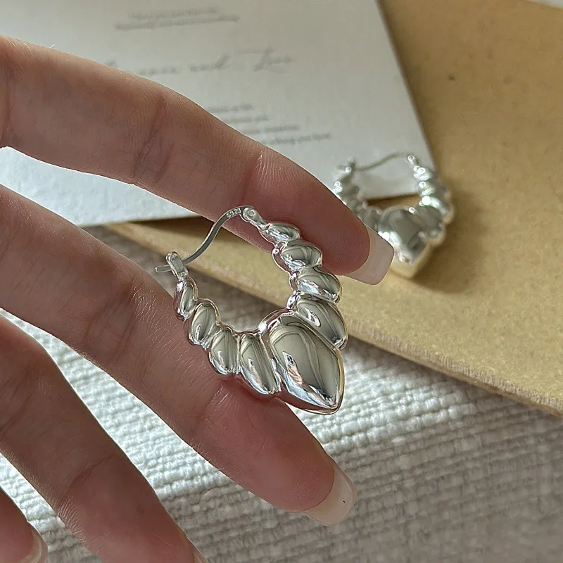 

S925 Sterling Silver Japanese Niche Design Sense Retro Hollow Ear Buckle Korean Style Simple Horn Ear Jewelry Wholesale