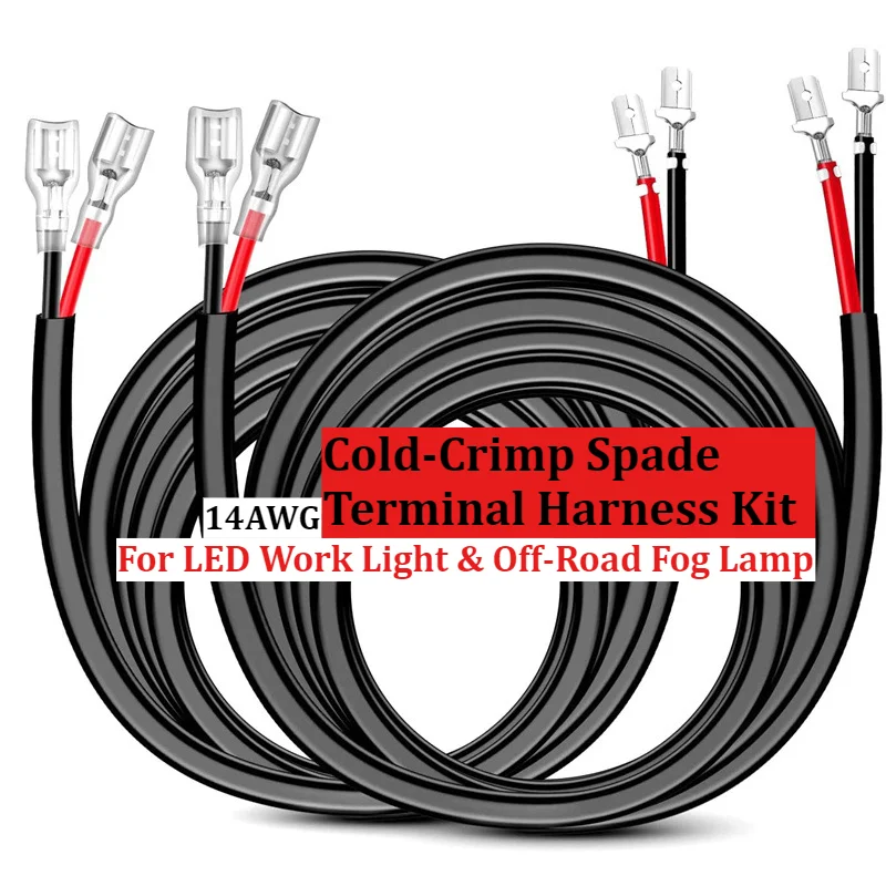 14AWG Power Extension Harness Kit Cold Crimp Spade Terminal Plug‑in Connector with Protective Sheath for Off‑Road Fog Lamp