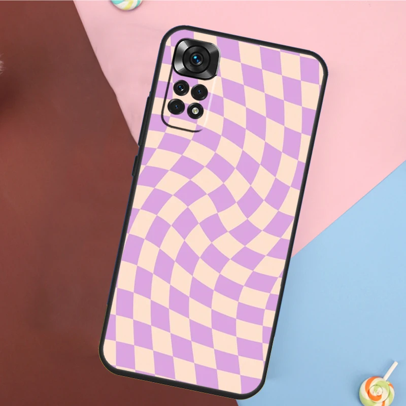 Checkerboard Pattern Mustard Yellow Case For Xiaomi Redmi Note 11 Pro 11S 8 9 12 10 Pro 10S 9S Redmi 9 10 12C 9C 10C Back Cover