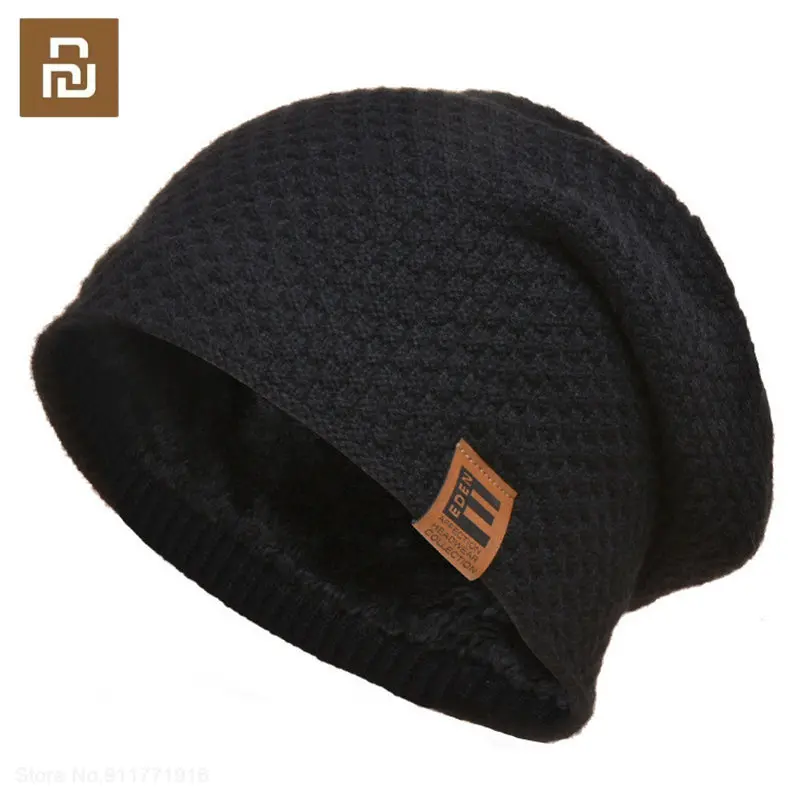 Youpin Knitted Beanie Women's Hat Winter Men Warm Casual Beanies Female Baggy Cap Plus Velvet Thicken Cap Outdoor Windproof Cap