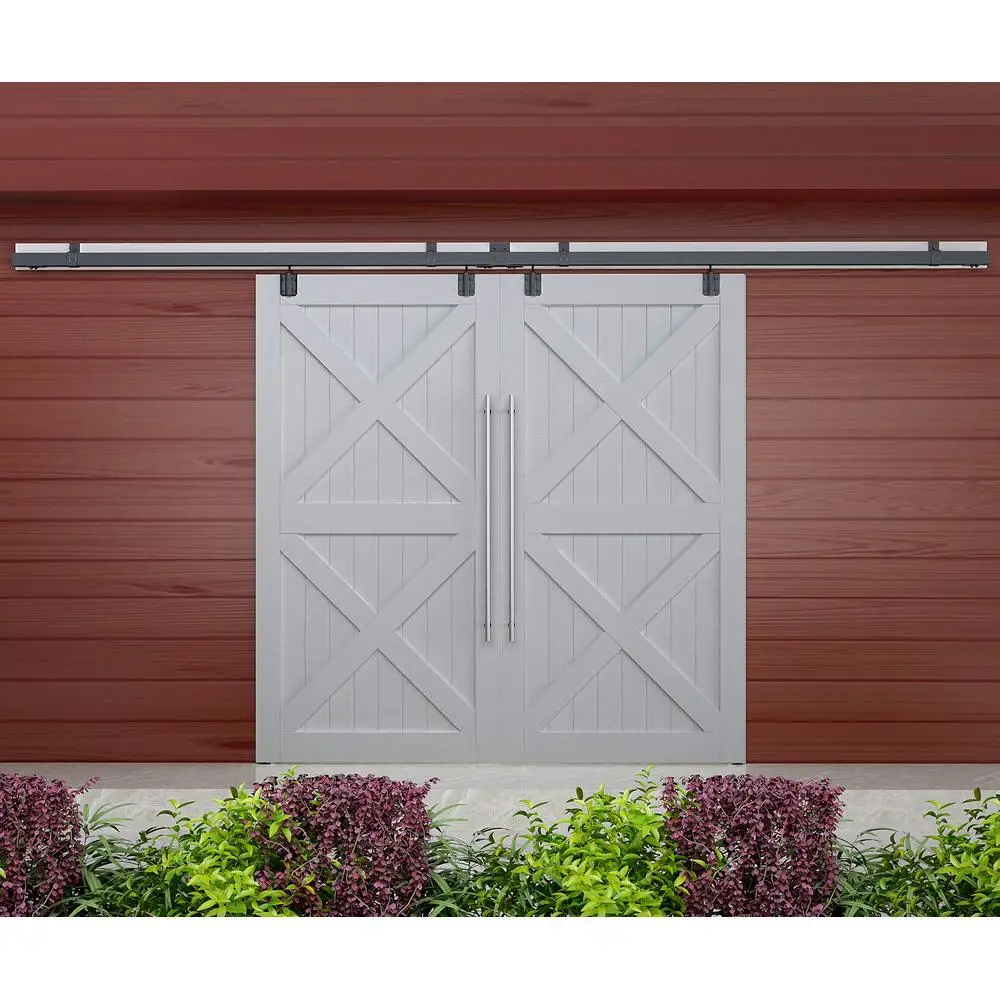 12FT Double Sliding Barn Door Hardware Kit Heavy Duty Wall Mount Box Track Outdoor Use 300lbs Load Hang 2 Doors