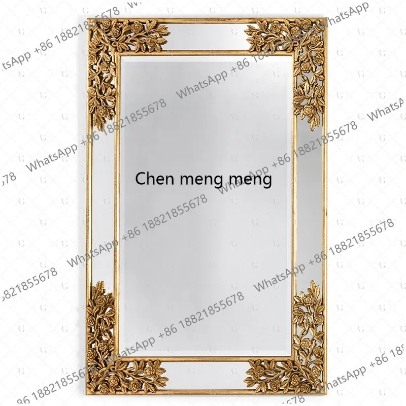 a50 Square retro light luxury bathroom mirror wall hanging bedroom makeup mirror dressing mirror French engraving