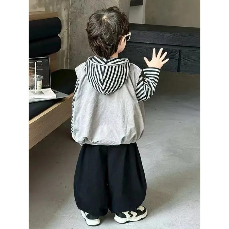 Korean Style Boys' Three-Piece Set Simple Base Layer Vest Long Pants Cool And Handsome Spring Autumn New Arrival for Kids 5