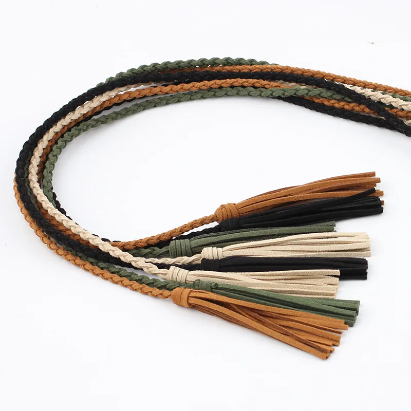 Lady's Chinese Style Braided Woven tassel Thin Belt Decorated Waistband Hot Casual Belts for Dress