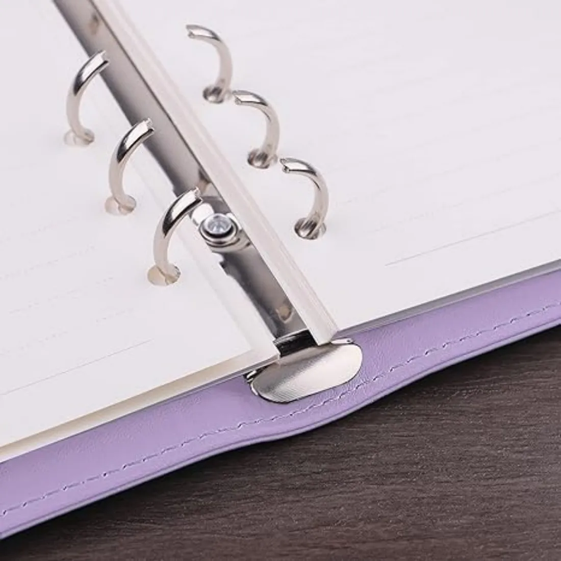 غطاء دفتر ملاحظات من جلد البولي يوريثان مقاس A6 قابل لإعادة الملء مكون من 6 حلقات لورق إعادة تعبئة A6، مع قطعتين فواصل علامة تبويب قابلة للإدخال مقاس A6 #3