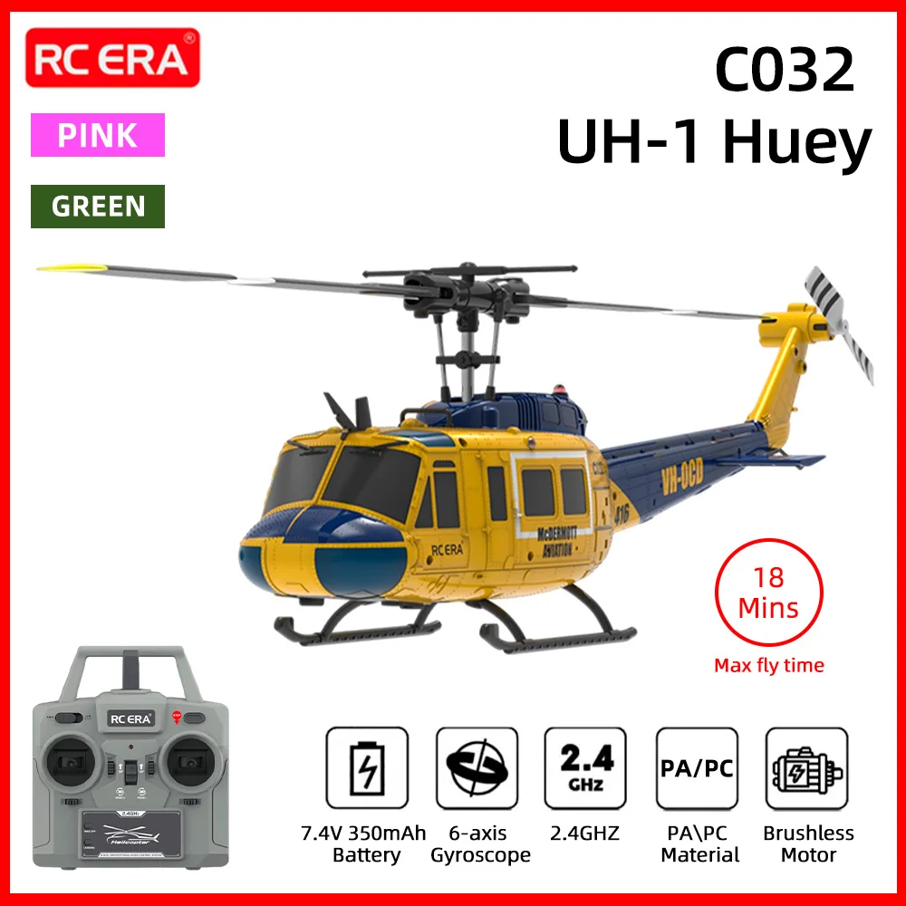 

RC ERA RC Вертолет C032 Масштаб 1:48, Huey Вертолет UH-1, 6-осевой гироскоп, 6-канальный 3D бесщеточный двигатель, самолет с дистанционным управлением