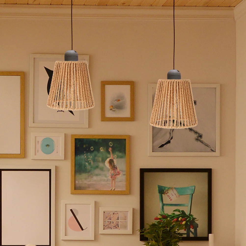 

4Pcs Handmade Woven Lamp Shade Faux Rattan Design for E27 E14 Pendant Fixture Bohemian Style Ambient Lighting Living Room