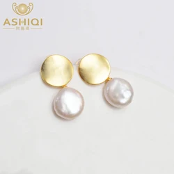 ASHIQI Natural Freshwater Baroque Pearl 925 Sterling Silver Earring  Jewelry for Women