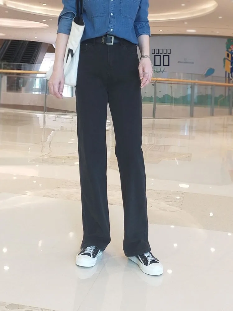 

Джинсы с высокой талией, прямые, облегающие, свободные, в пол, с высоким подолом, женские, 02 k ey Bla, из хлопкового стрейч-денима