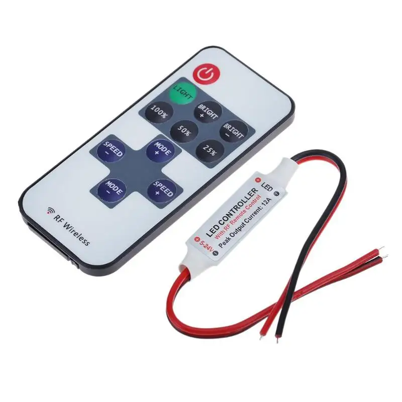 Controlador de atenuación Led de 12V, Control remoto inalámbrico RF para tira de luces LED, memoria inteligente de un solo Color, 11 teclas, cc 5V