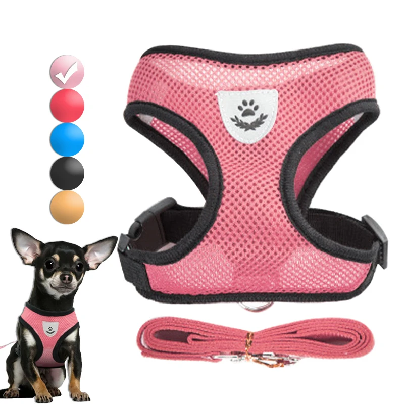 Hundegeschirr für kleine Hunde und Katzen, verstellbares Haustiergeschirr und Leine-Set, atmungsaktive Weste für Mops, Chihuahua, Bulldogge, Hundezubehör