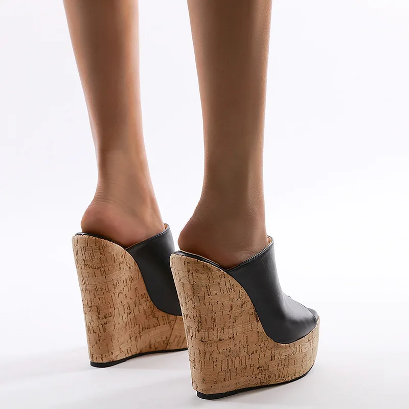 New fashion wear-resisting increase simple wind wedge heel color matching high heel slippers large size wedge heel sandals