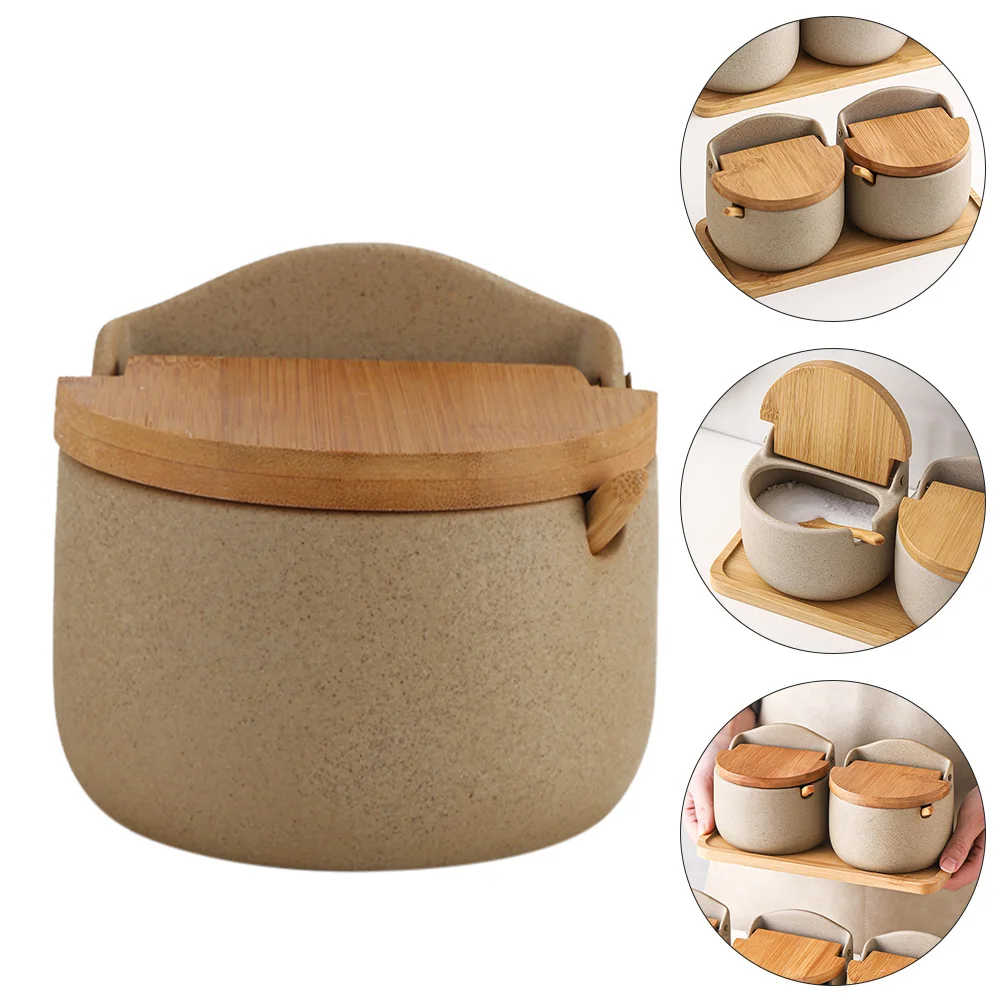 

Ceramic Seasoning Pot Wooden Lid Spice Storage Box For Kitchen Easy Clean Seasoning Container Kitchen Barware Supplies