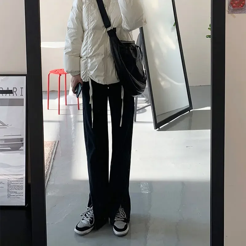 S-5XL ジーンズ女性インフロントスリットソリッドミニマリストヴィンテージフィットハイウエストオルオールマッチ女性レトロデニムカジュアルスタイリッシュ