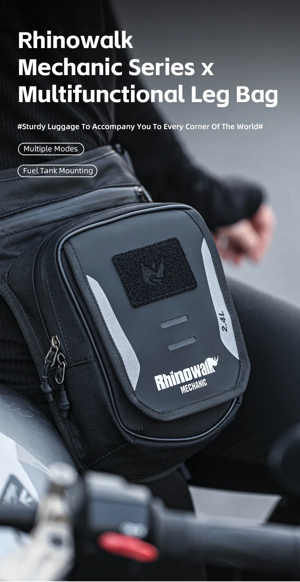 Rhinowalk Motorrad-Hüfttasche mit Drop-Bein, 2,4 l, mehrere Taschen, Motorrad-Tanktasche, nicht magnetische Riemeninstallation – Detail 1