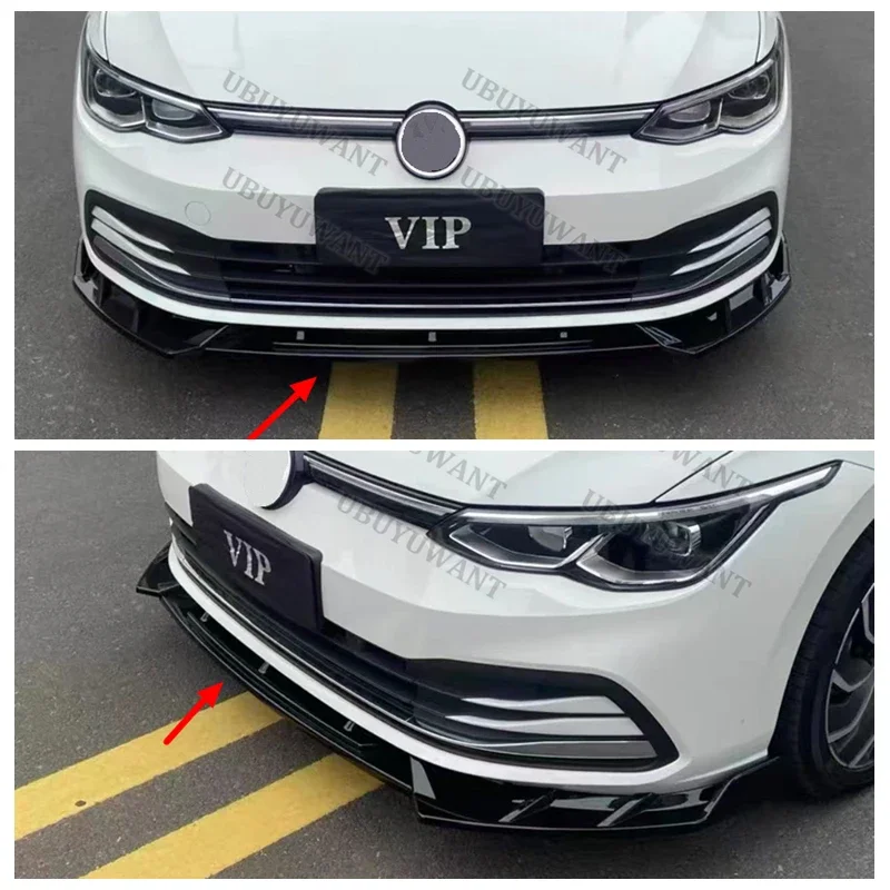 For Volkswagen VW Golf8 MK8 Ⅷ R GTI Front Bumper Lip Spoiler Diffuser Splitters Body Kit Aprons Cover Guard Trim Compatible