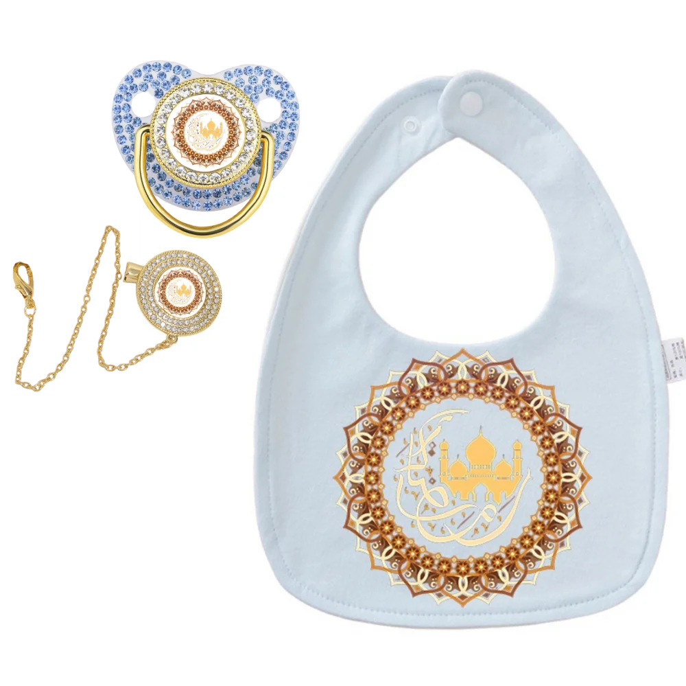 Multi-piece Baby Daily Set Muslim Printed Bib Safe Pacifier Clip Soothing Newborn Pacifier Breathable Daily Wearing