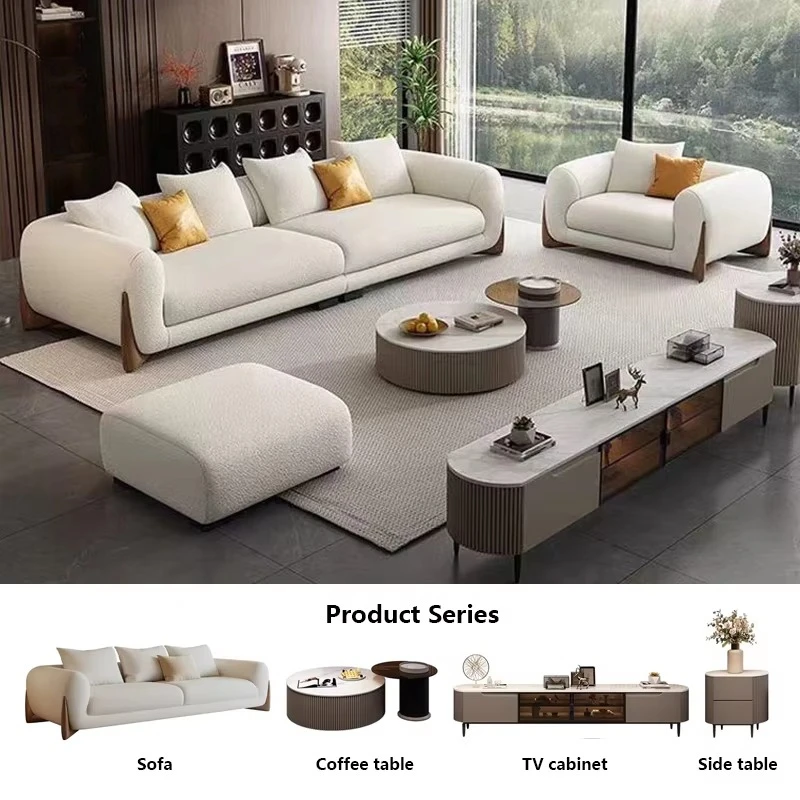 Modern White Fabric Sofa 1-2 -3 -4 Seats Couch Light Luxury Designer Hotel Living Room Teddy Velvet Straight Furniture Set