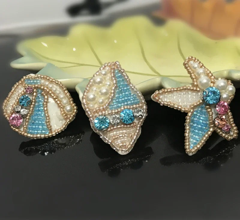 

1pc 3D handmade sea shell beaded patches for clothing bag hat DIY Sew on starfish rhinestone parche Embroidery appliques conch