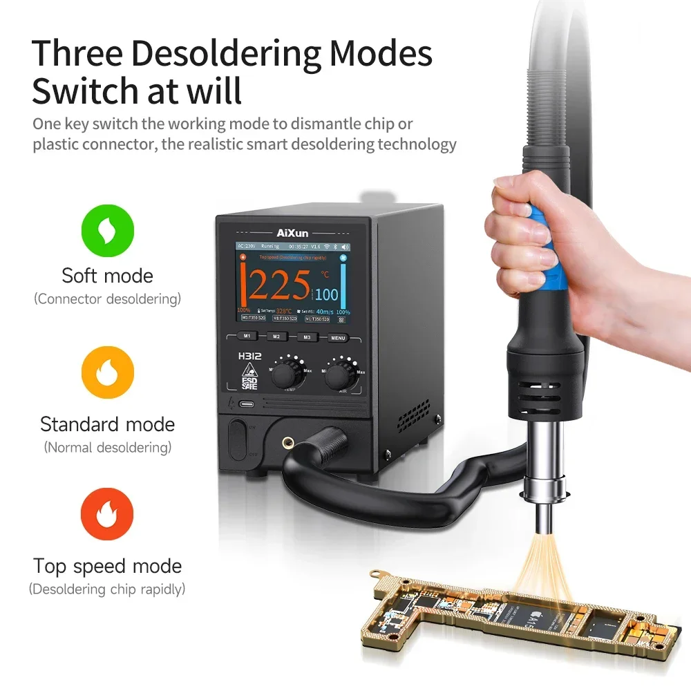 AiXun H312 Smart Hot Air  Soldering Station BGA Rework Solder Station 1400W Heat  HD Display Welding Repair Tools Set