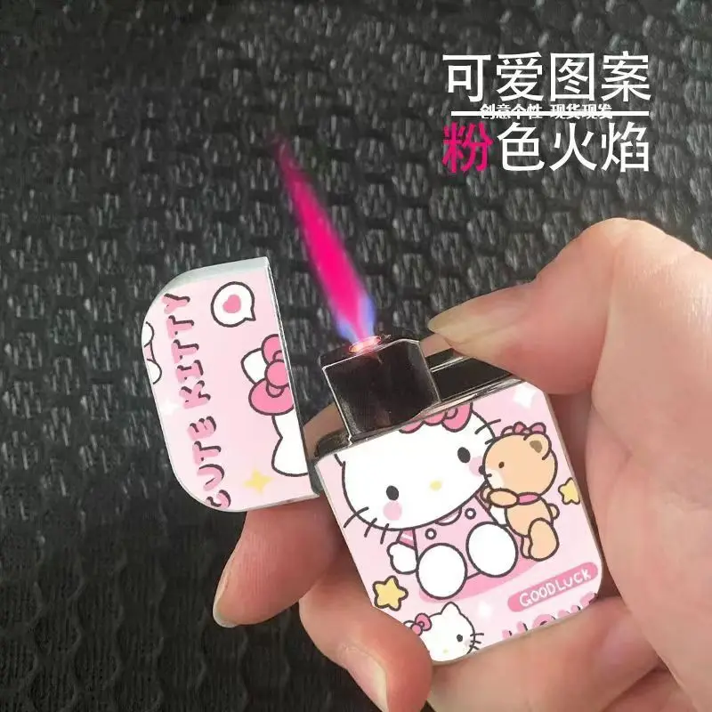 Sanrio Anime Peripheral Kawaii Cartoon Hello Kitty Pochacco Kuromi Creative Lighter Windproof Cigarette Lighter Gift Wholesale