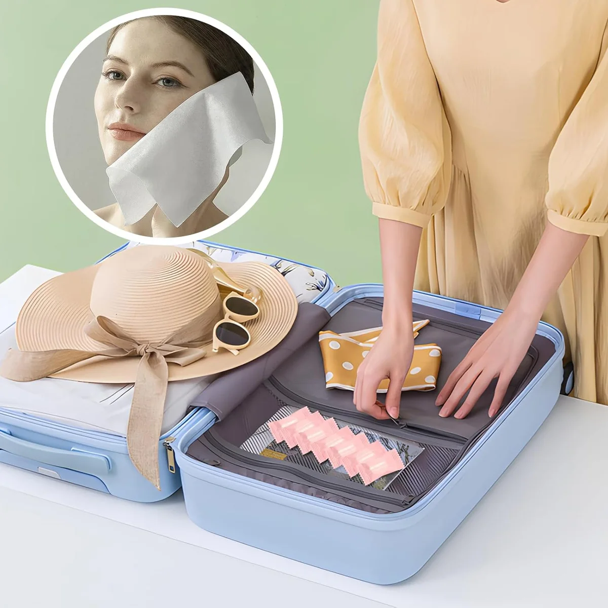 ورقة منشفة مضغوطة منشفة يمكن التخلص منها منشفة الوجه المحمولة المضغوطة ماصة منشفة الوجه مناسبة للسفر والجمال المنزلي