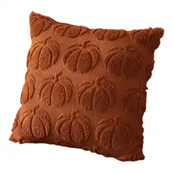 45cm Halloween Pillowcase 3D Pumpkin Pattern Solid Color Hidden Zipper Velvet Sofa Decoration Pillowcase Pillow Cover