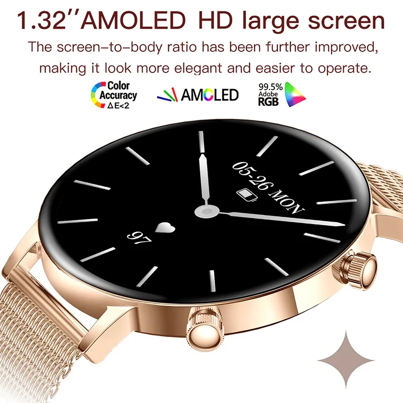 New Ultra Thin Lady Smart Watch Women AMOLED HD Screen Sports Bracelet Heart Rate Bluetooth Call Fashion Smartwatch For Female