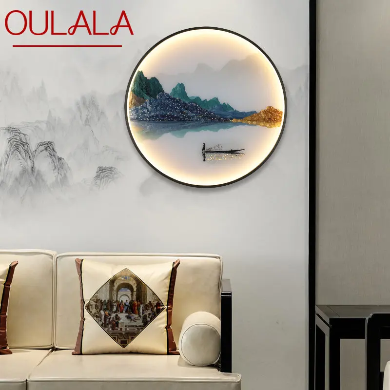 OULALA Wall Lights Modern Landscape Painting LED Sconces Round Lamp Creative For Home Bedside