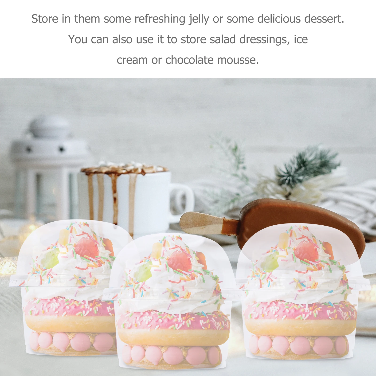 

50pcs Dessert Cup with Lid Clear Disposable Plastic Container for Salad Dessert Ice Cream Mousse Jelly Transparent Elegant