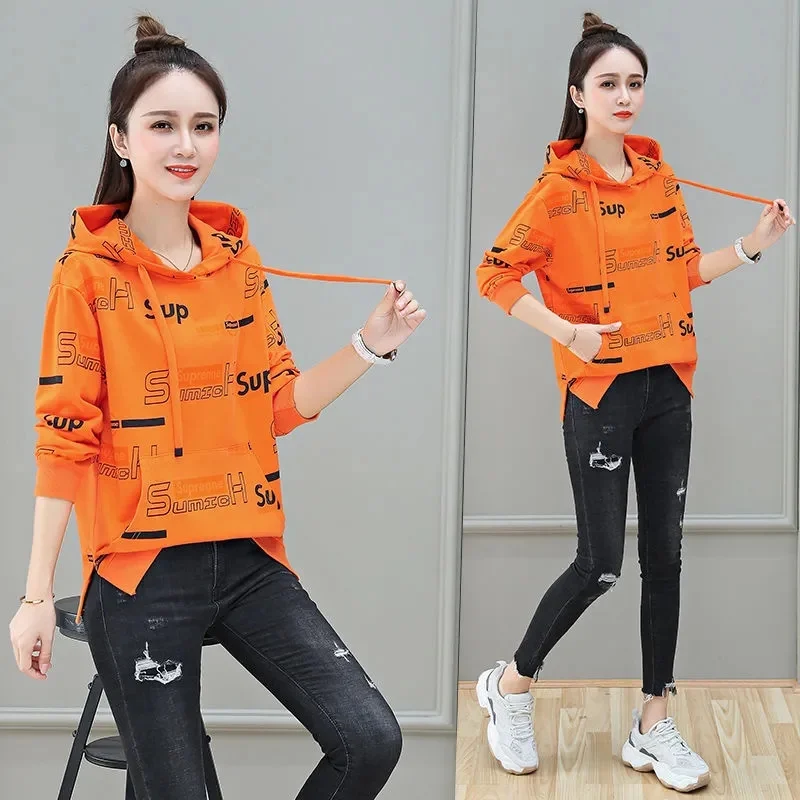 

Cotton Coat Women New Sports Jacket Spring Autumn 2024Korean Loose Casual Outcoat Fashion Age-Reducing Printed Hooded Female Top