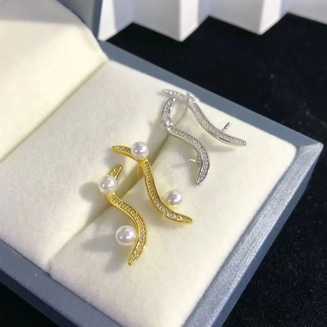 Wholesale S925 Sterling Silver Earrings Mount Findings Settings Base Mounting Parts Accessory for 4-5mm Pearls 5 pairs/lot