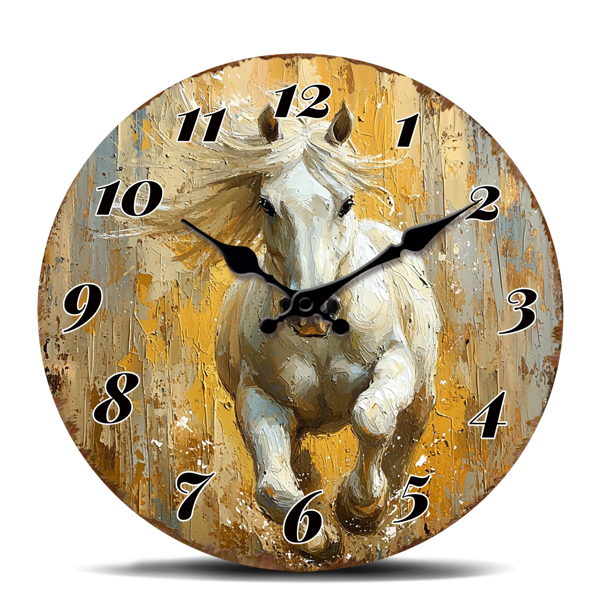 Vintage Textured White Horse Wall Clock, Dynamic Galloping Design, Silent Quartz Analog Decorative Clock